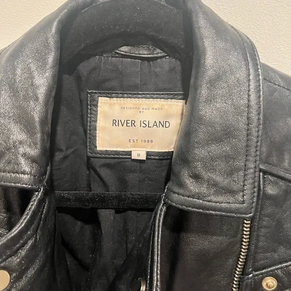 River Island Classic Black Leather Jacket sz x small - Picture 2 of 12